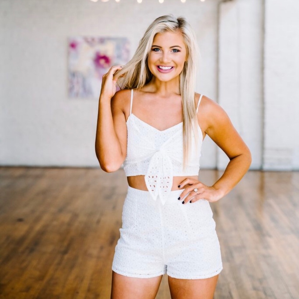 These Three Boutique White Eyelet Shorts Set